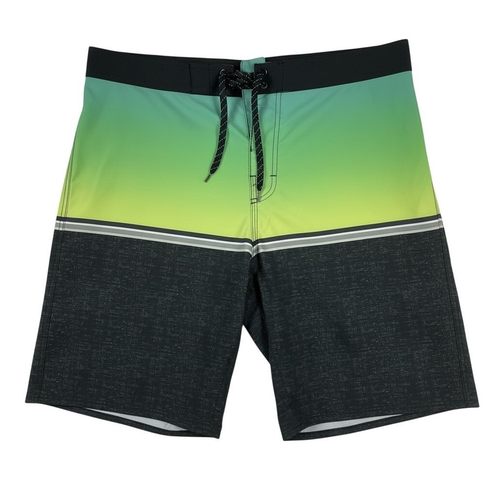 Burnside Mens Board Shorts Size 34 Green Grey Ombre Striped Swim Trunks Pocket